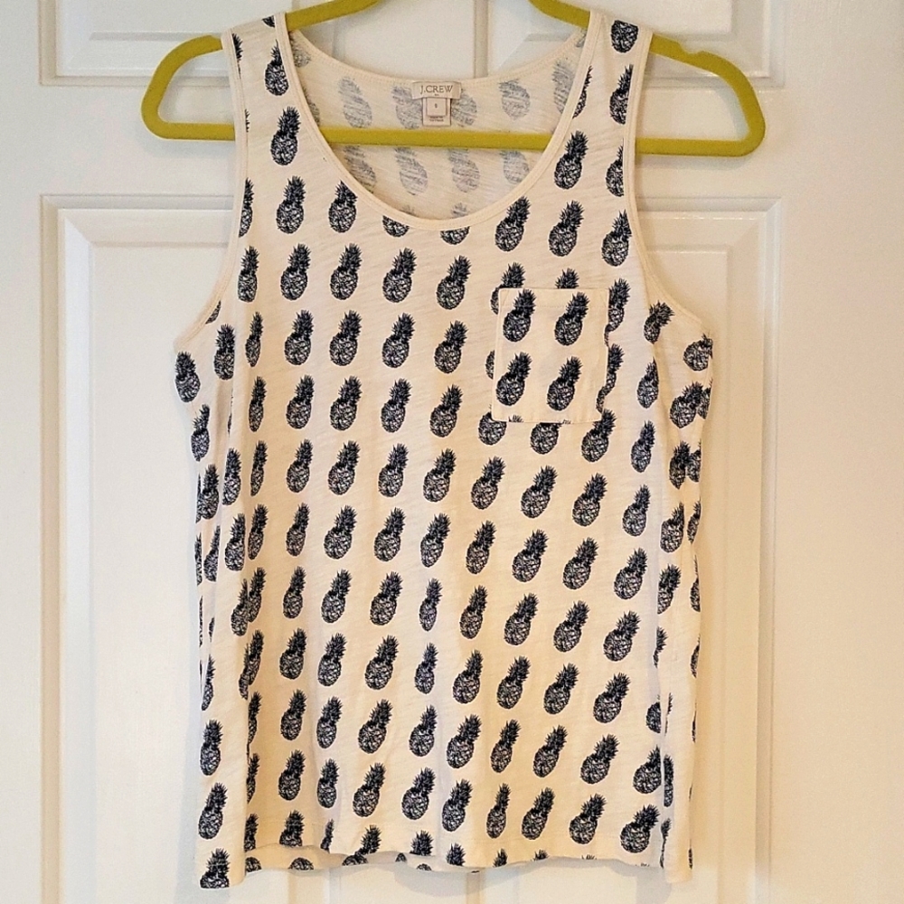 J.Crew Blue & Cream Pineapple Tank Top Size: Small